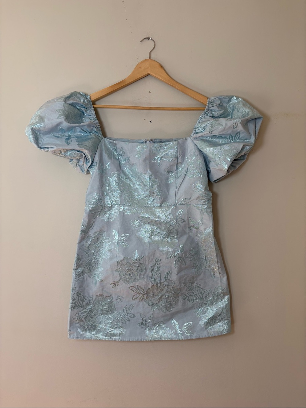 NWT Altar'd State Skylar Metallic Blue Puff Sleeve Mini Dress Size M